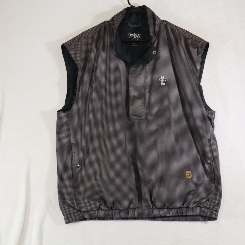 FootJoy DryJoys Houndstooth Windbreaker Golf Vest Mens L Black/Gray Snap Zip EUC